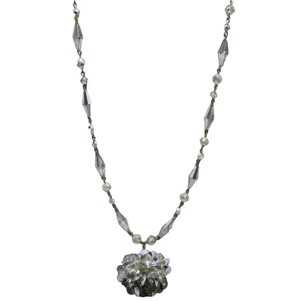 Vintage Vendome Signed Elongated Mirrored Faceted Crystal Huge Sphere Necklace